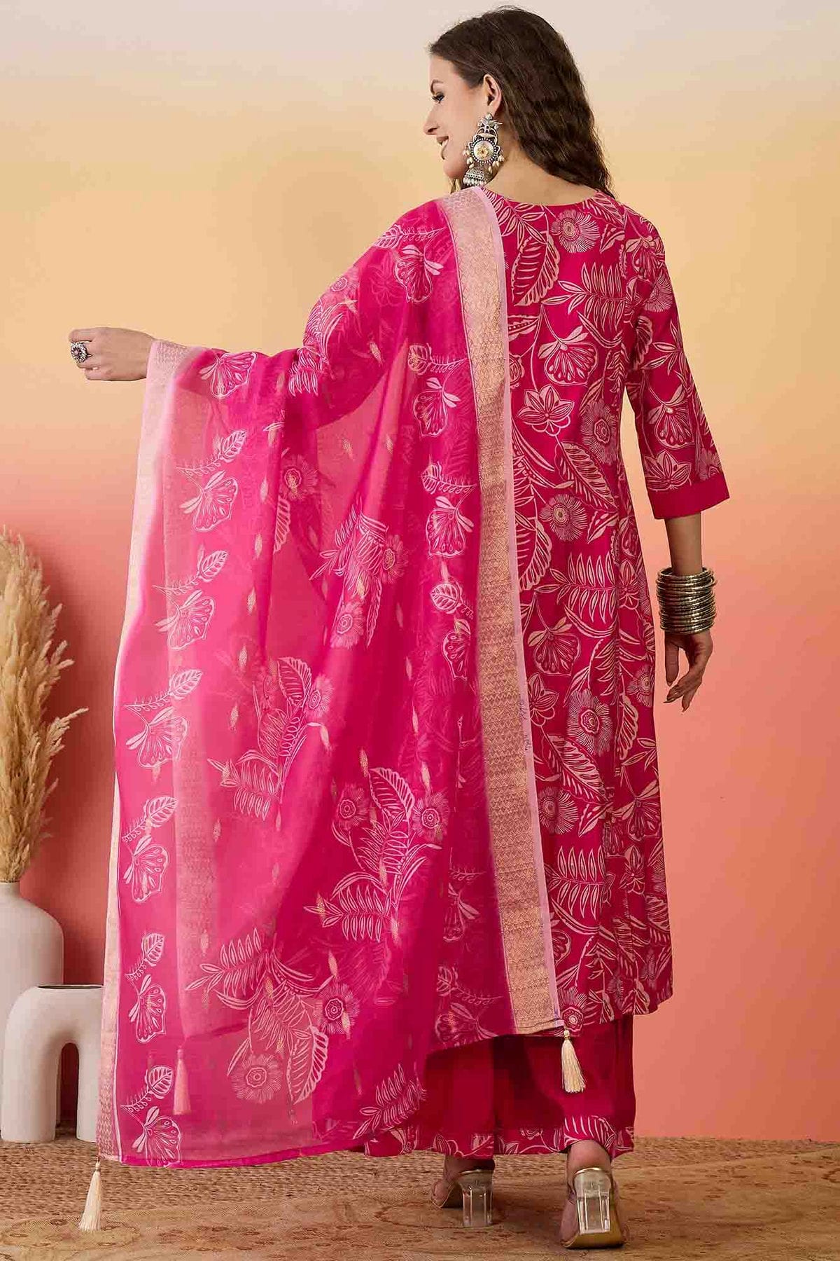 Pink Colour Roman Silk Stitched Palazzo Pant Suit VSSS1113928