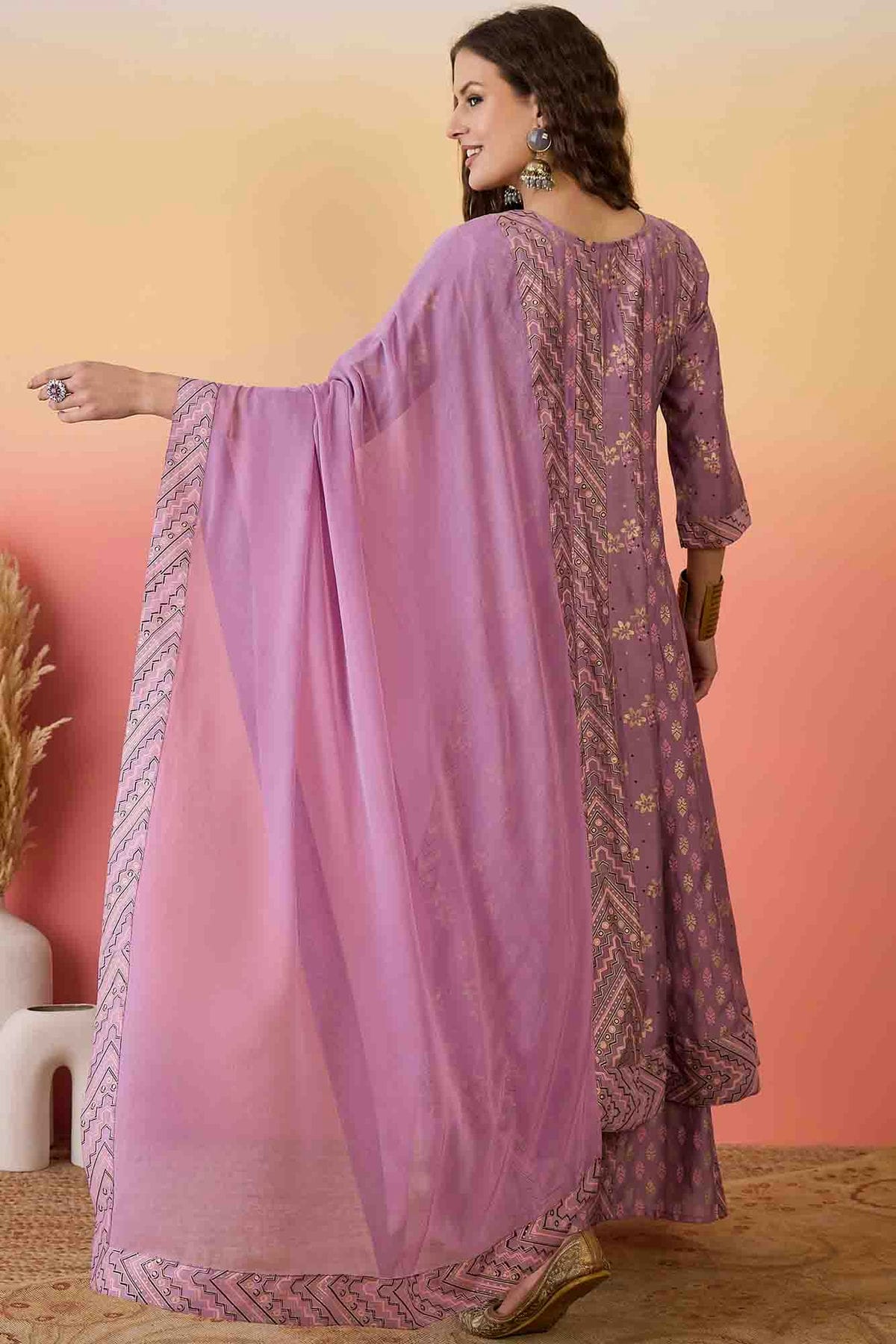 Pink Colour Roman Silk Stitched Palazzo Pant Suit VSSS1113932