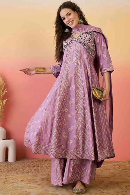 Pink Colour Roman Silk Stitched Palazzo Pant Suit VSSS1113932