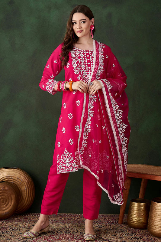 Pink Colour Roman Silk Stitched Salwar Suit