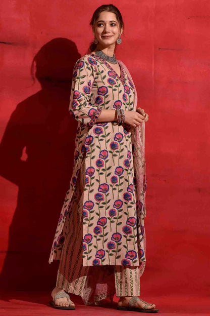 Pink Colour Roman Slub Printed Pant Style Suit VSSS1113694