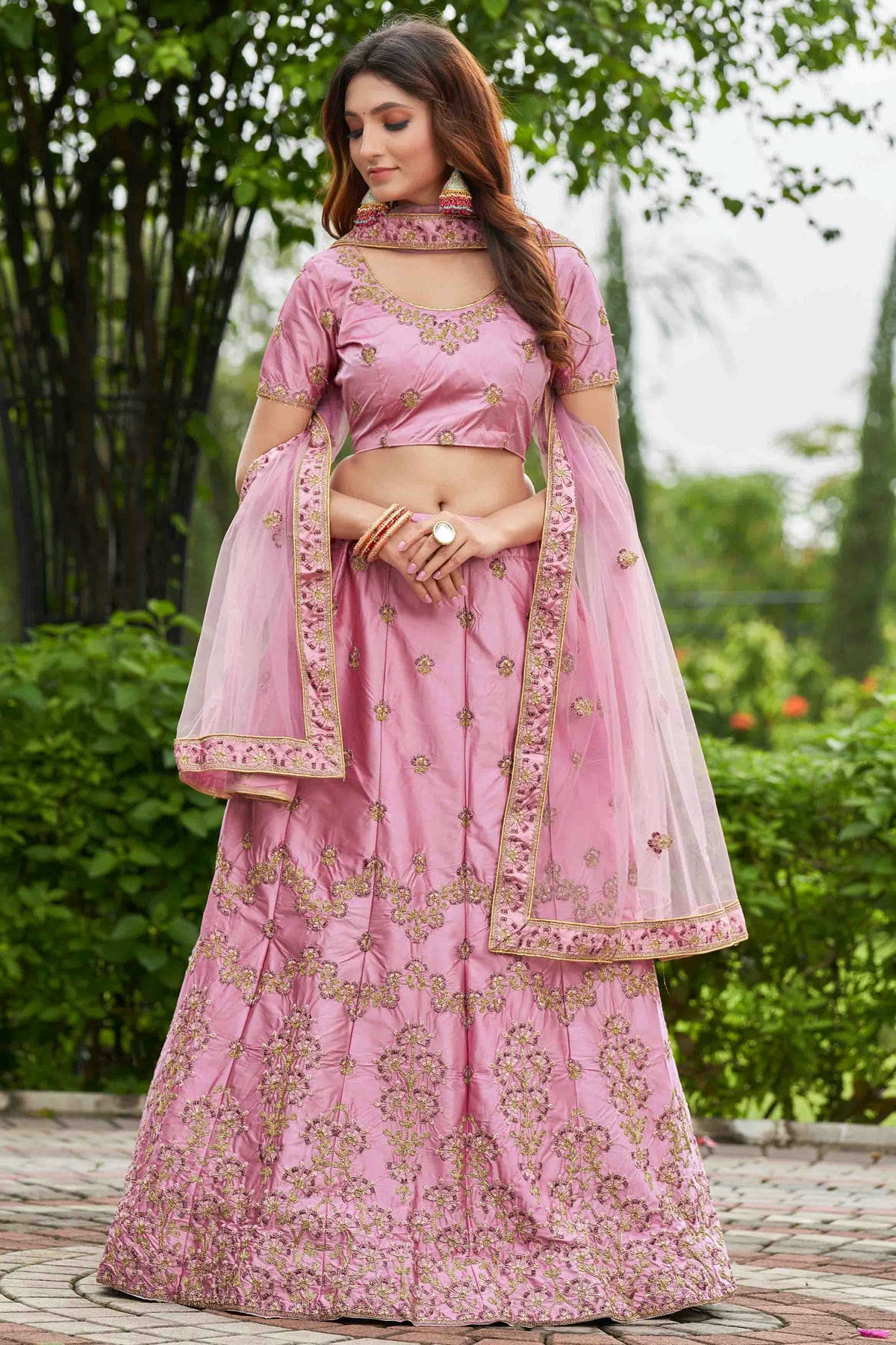 Pink Colour Satin Silk Semi Stitched Lehenga Choli VSLC1170079