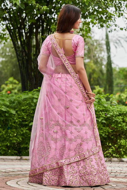 Pink Colour Satin Silk Semi Stitched Lehenga Choli VSLC1170079