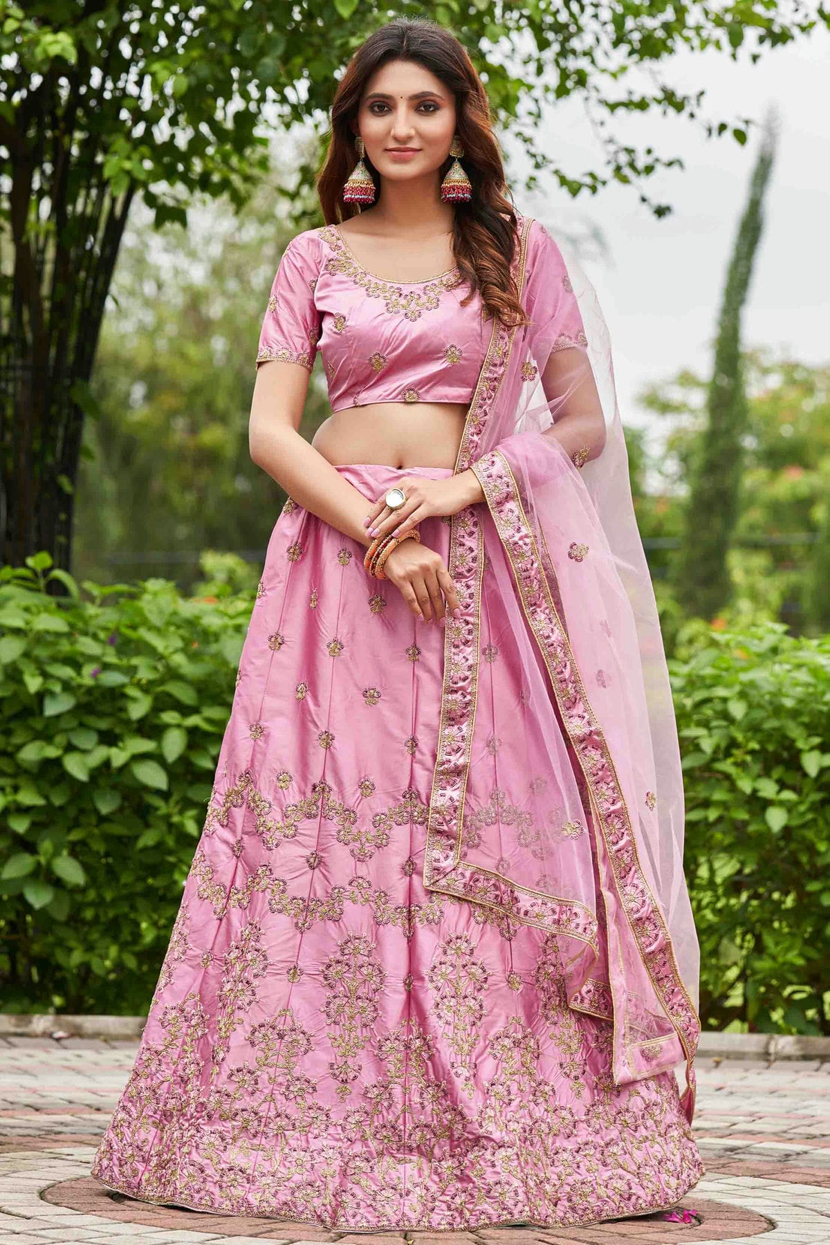 Pink Colour Satin Silk Semi Stitched Lehenga Choli VSLC1170079
