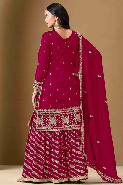 Pink Colour Semi Stitched Art Silk Palazzo Pant Suit VSSM1050754