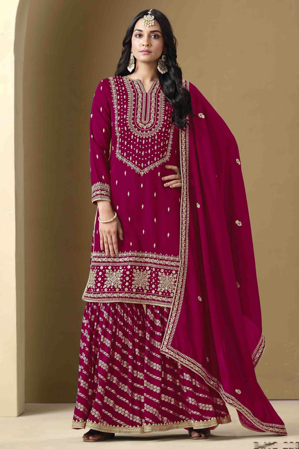 Pink Colour Semi Stitched Art Silk Palazzo Pant Suit VSSM1050754