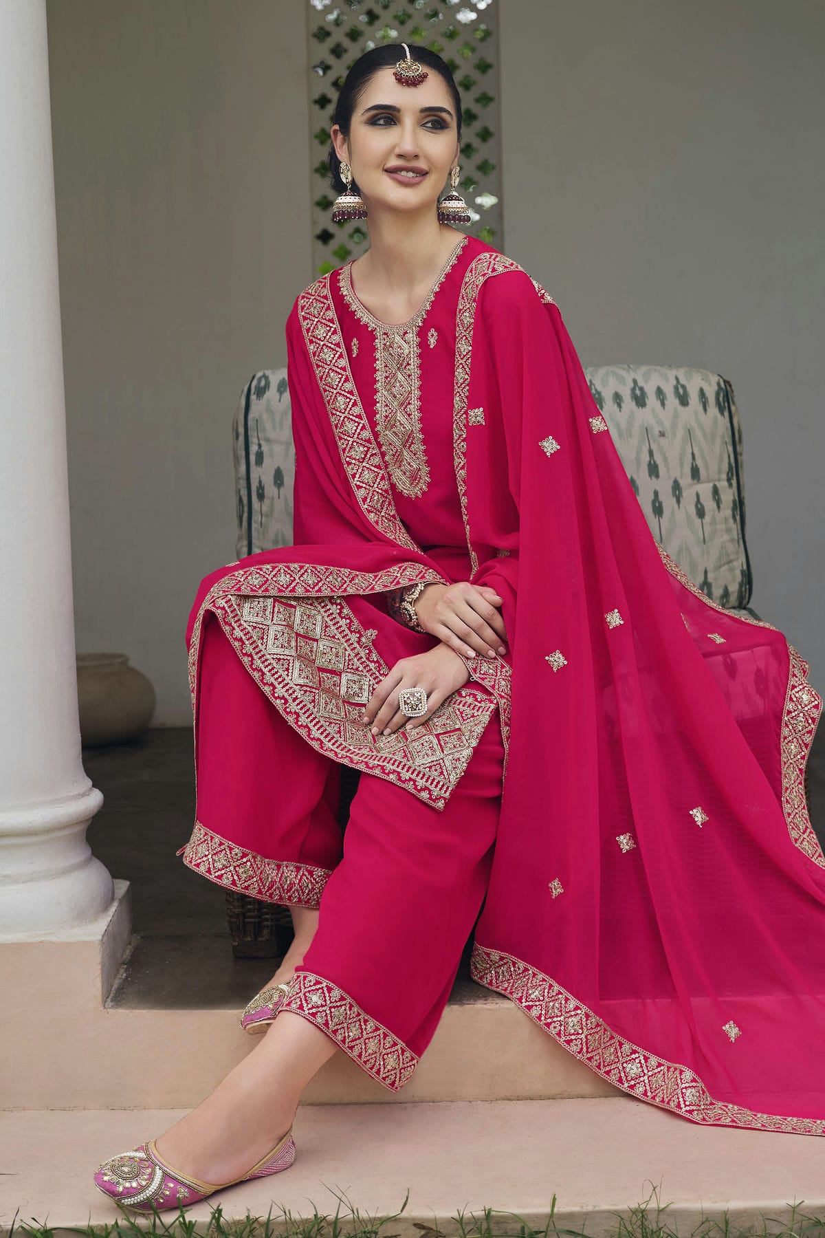 Pink Colour Semi Stitched Georgette Palazzo Pant Suit VSSM1140303