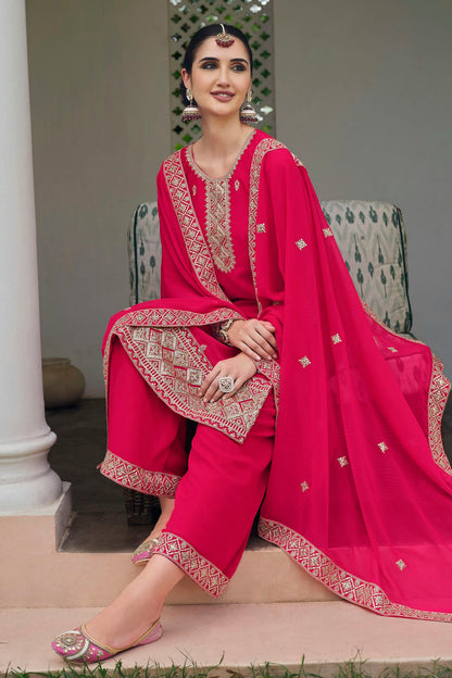 Pink Colour Semi Stitched Georgette Palazzo Pant Suit VSSM1140303