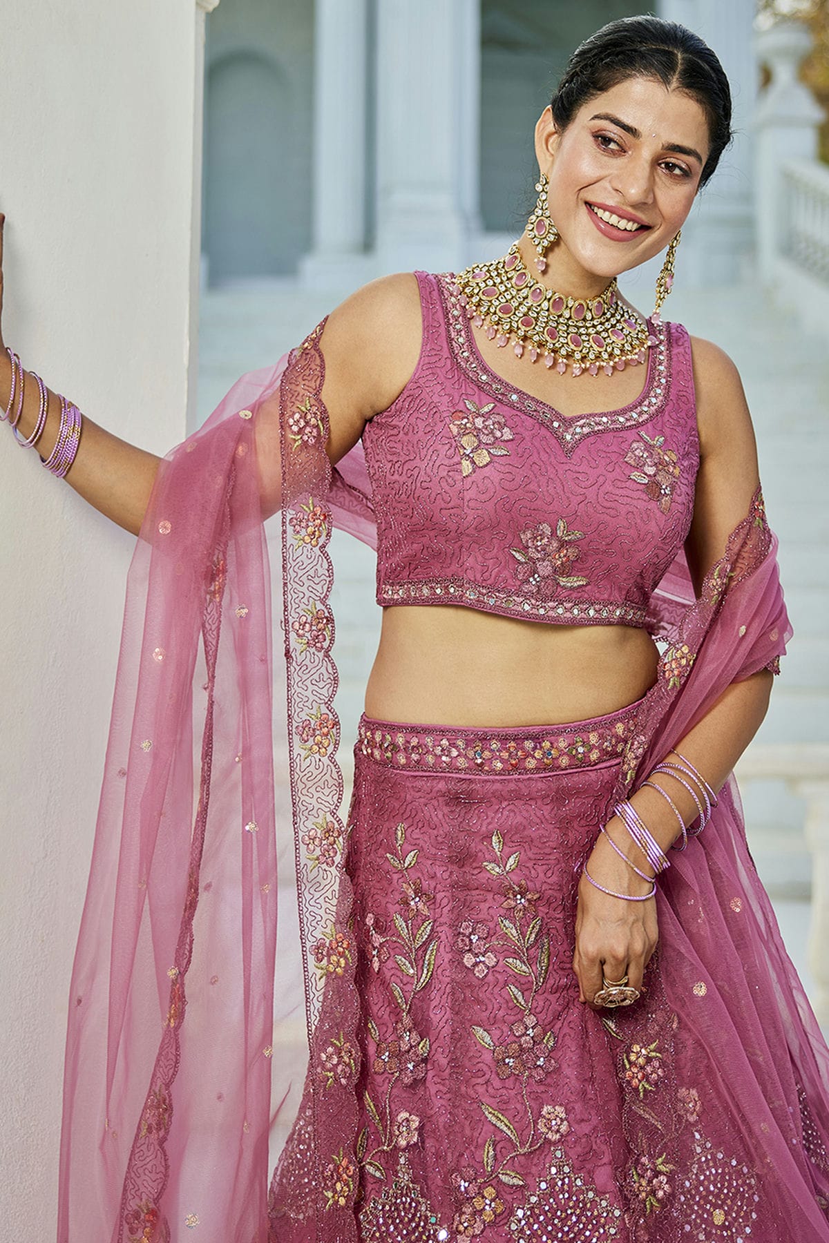 Pink Colour Semi Stitched Net Lehenga Choli VSLC1112534