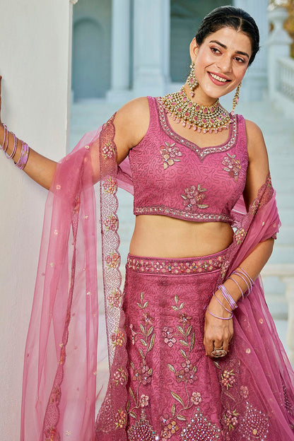 Pink Colour Semi Stitched Net Lehenga Choli VSLC1112534