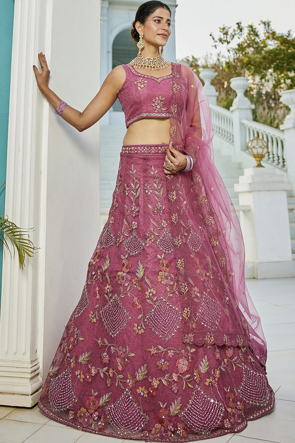 Pink-Colour-Semi-Stitched-Net-Lehenga-Choli-VSLC1112534