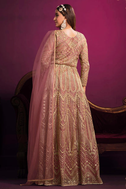 Pink Colour Semi Stitched Net Pant Style Suit VSSM1050401