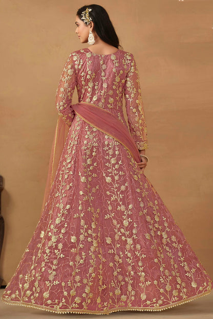 Pink Colour Semi Stitched Net Pant Style Suit VSSM1050469