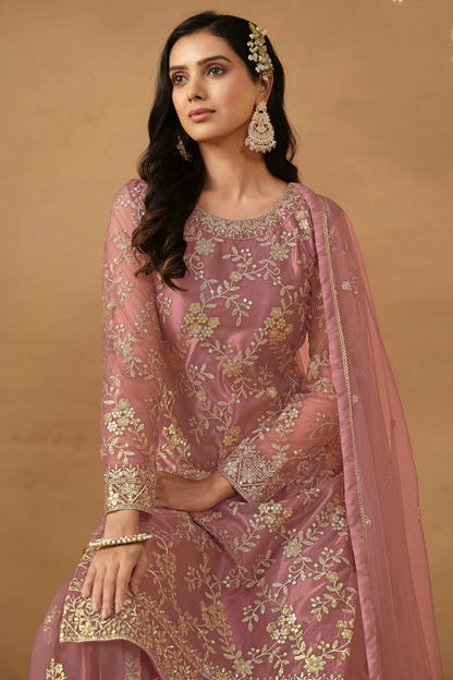 Pink Colour Semi Stitched Net Sharara Suit VSSM1050457