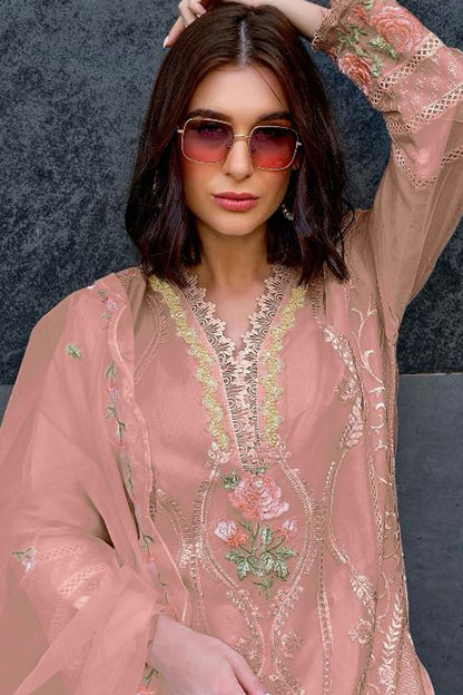 Pink Colour Semi Stitched Organza Pakistani Suit VSSM1140153