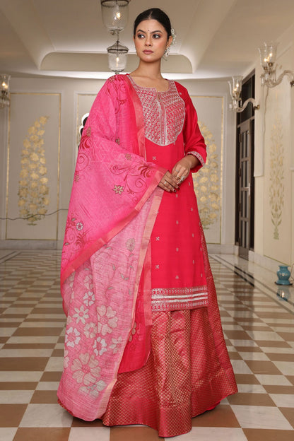 Pink Colour Semi Stitched Rangoli Silk Skirt Top VSSM1170043