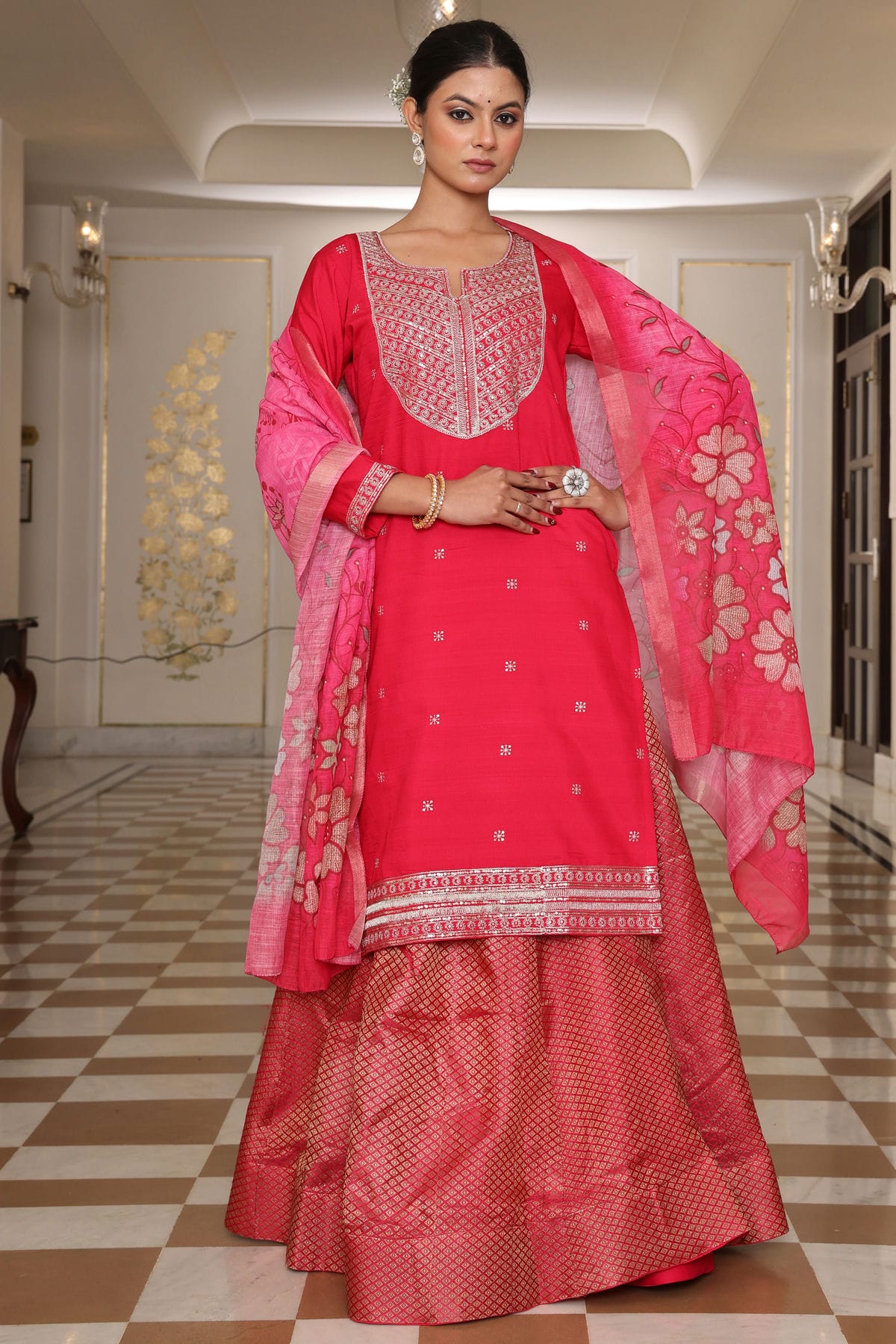 Pink-Colour-Semi-Stitched-Rangoli-Silk-Skirt-Top-VSSM1170043