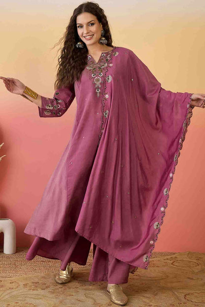 Pink Colour Shimmer Stitched Palazzo Pant Suit VSSS1113910