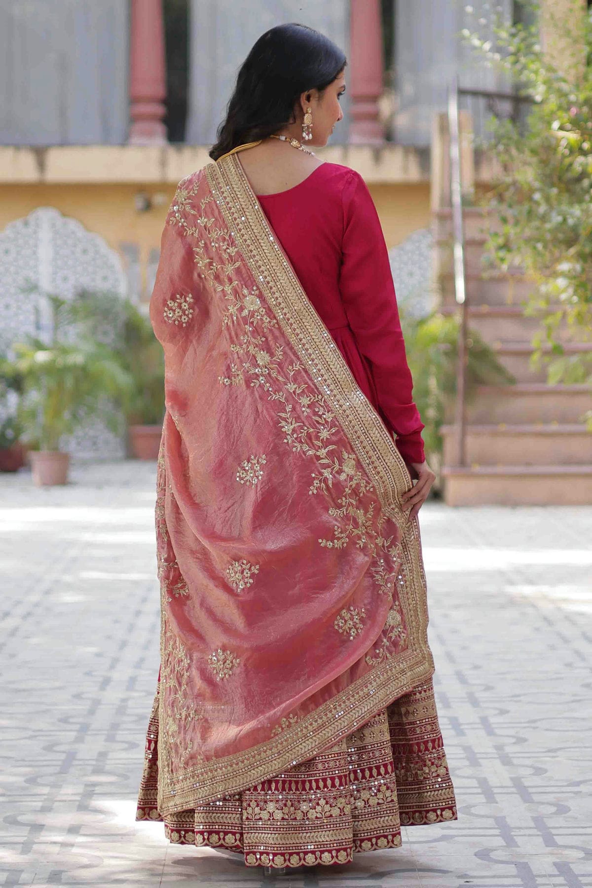 Pink Colour Shimmer Vichitra Stitched Gown VSGW1113009