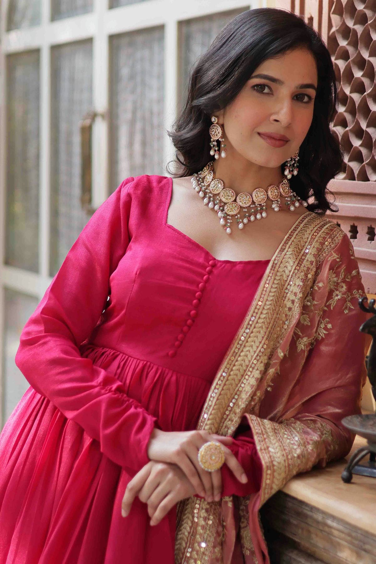 Pink Colour Shimmer Vichitra Stitched Gown VSGW1113009