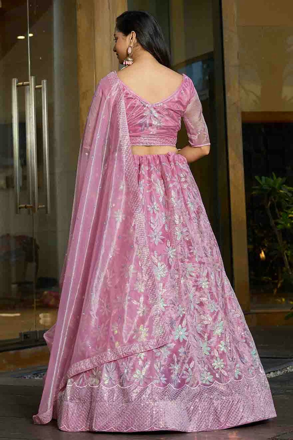 Pink Colour Silk Net Semi Stitched Lehenga Choli VSLC1170094