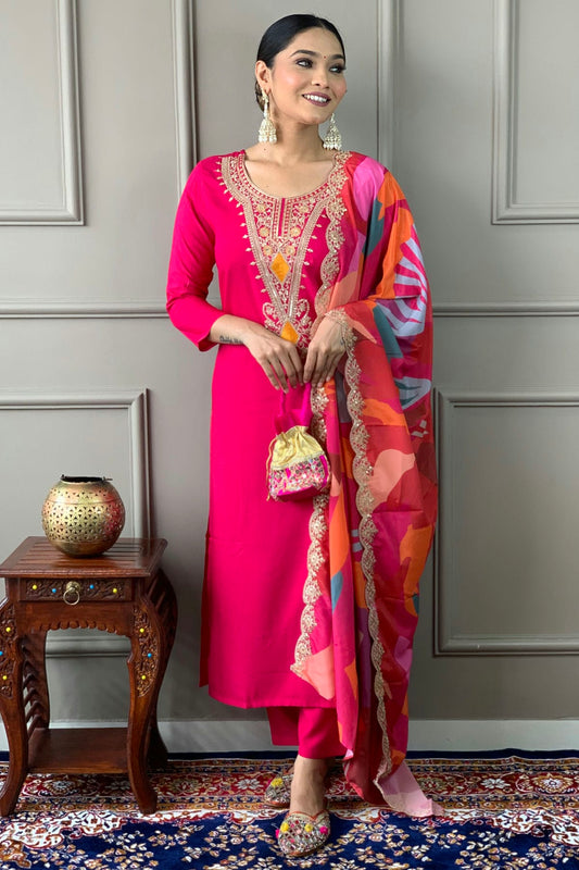 Pink Colour Silk Viscose Stitched Salwar Suit