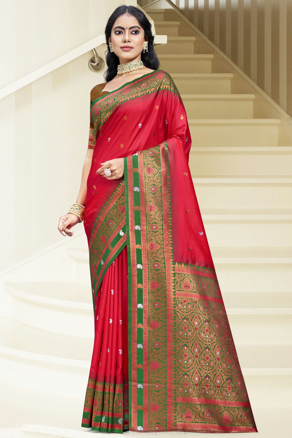 Pink Colour Silk Woven Work Traditional Saree