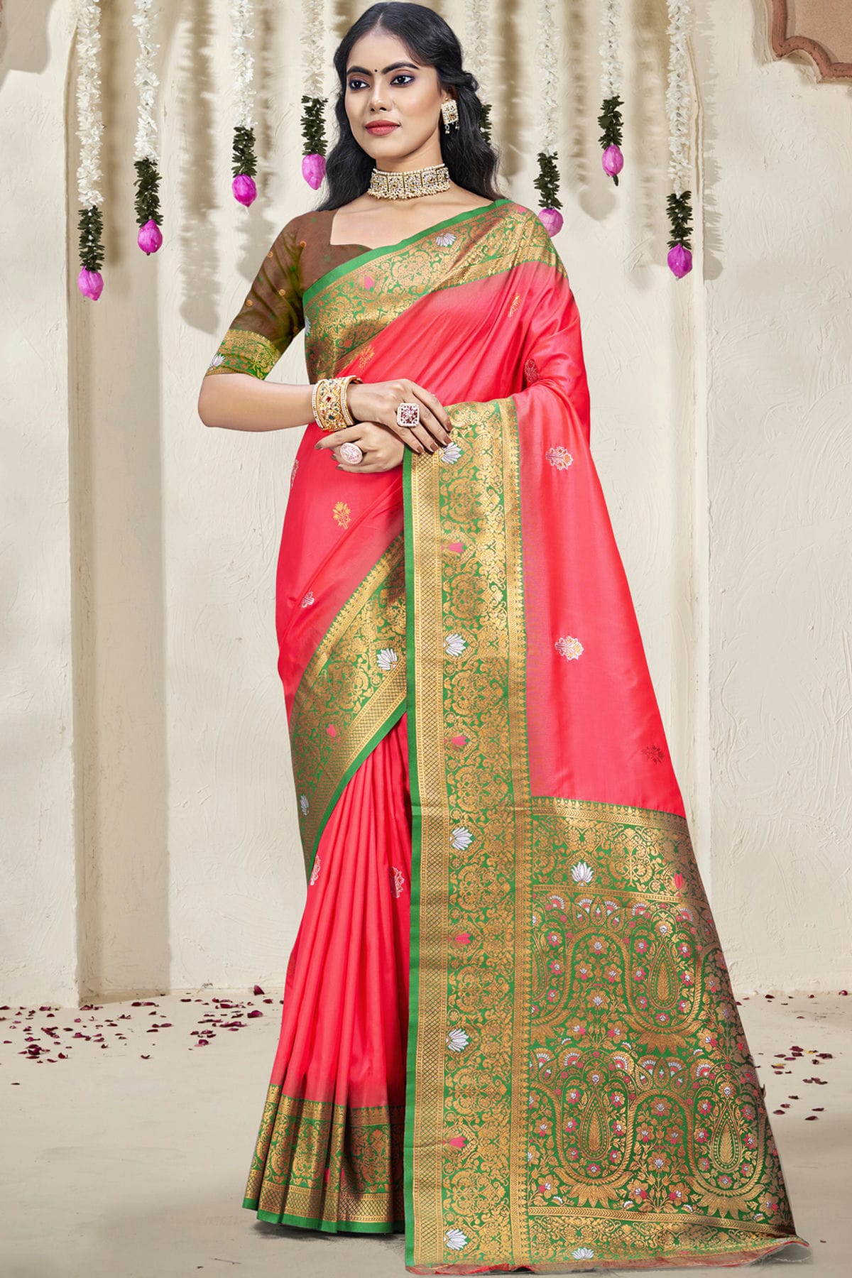 Pink Colour Silk Woven Work Traditional Saree