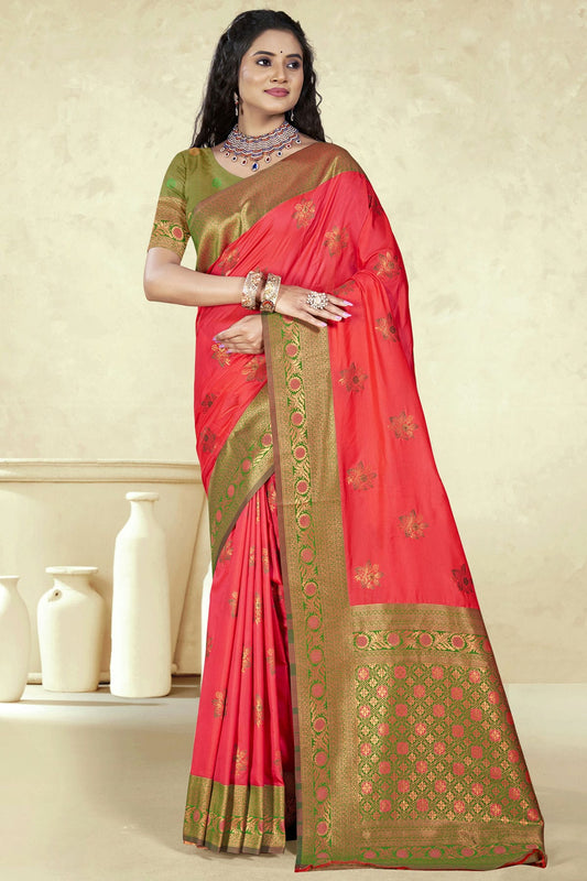 Pink Colour Silk Woven Work Traditional Saree
