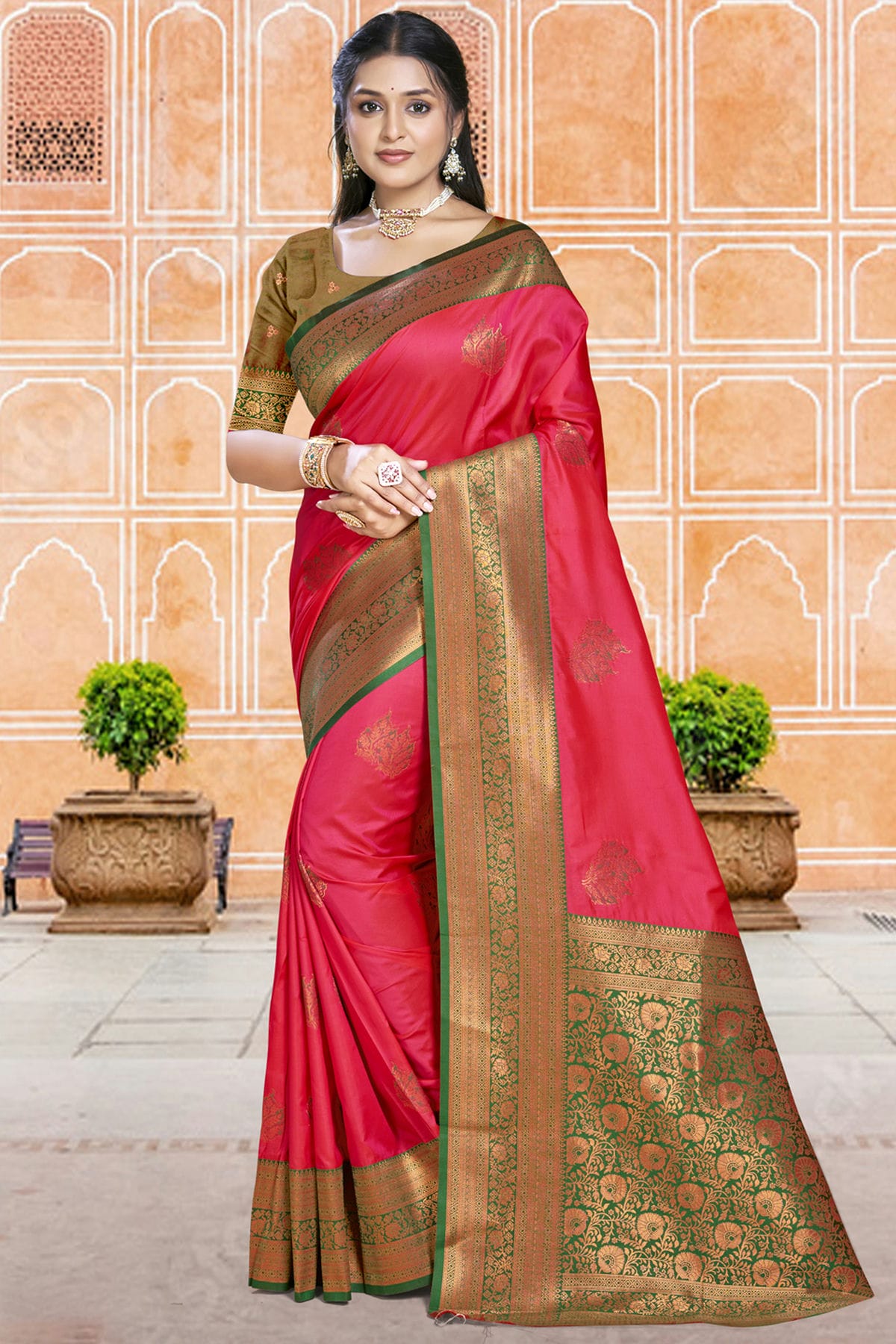 Pink Colour Silk Woven Work Traditional Saree