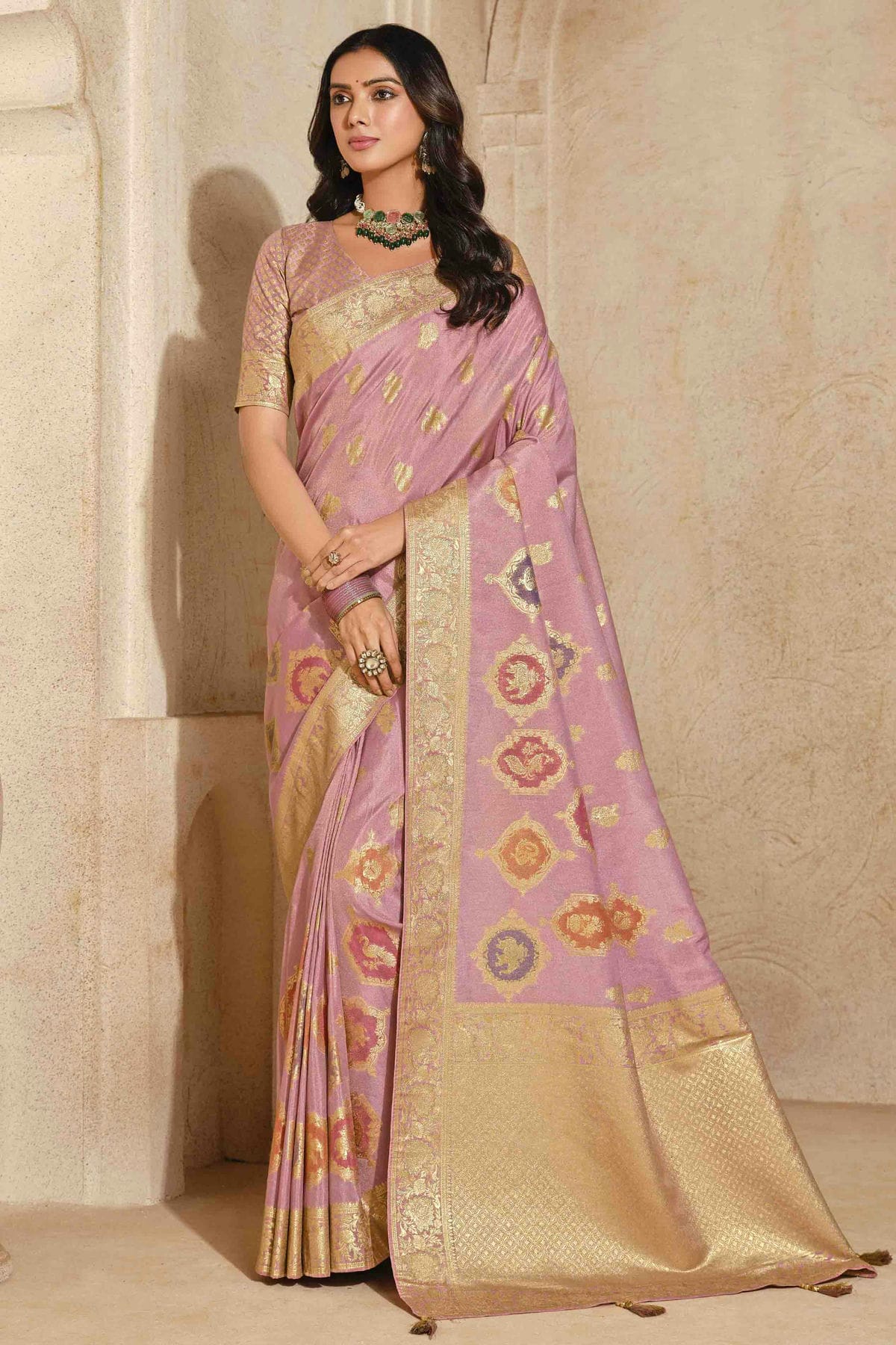 Pink Colour Silk Zari Work Traditional Saree VSSD1113575