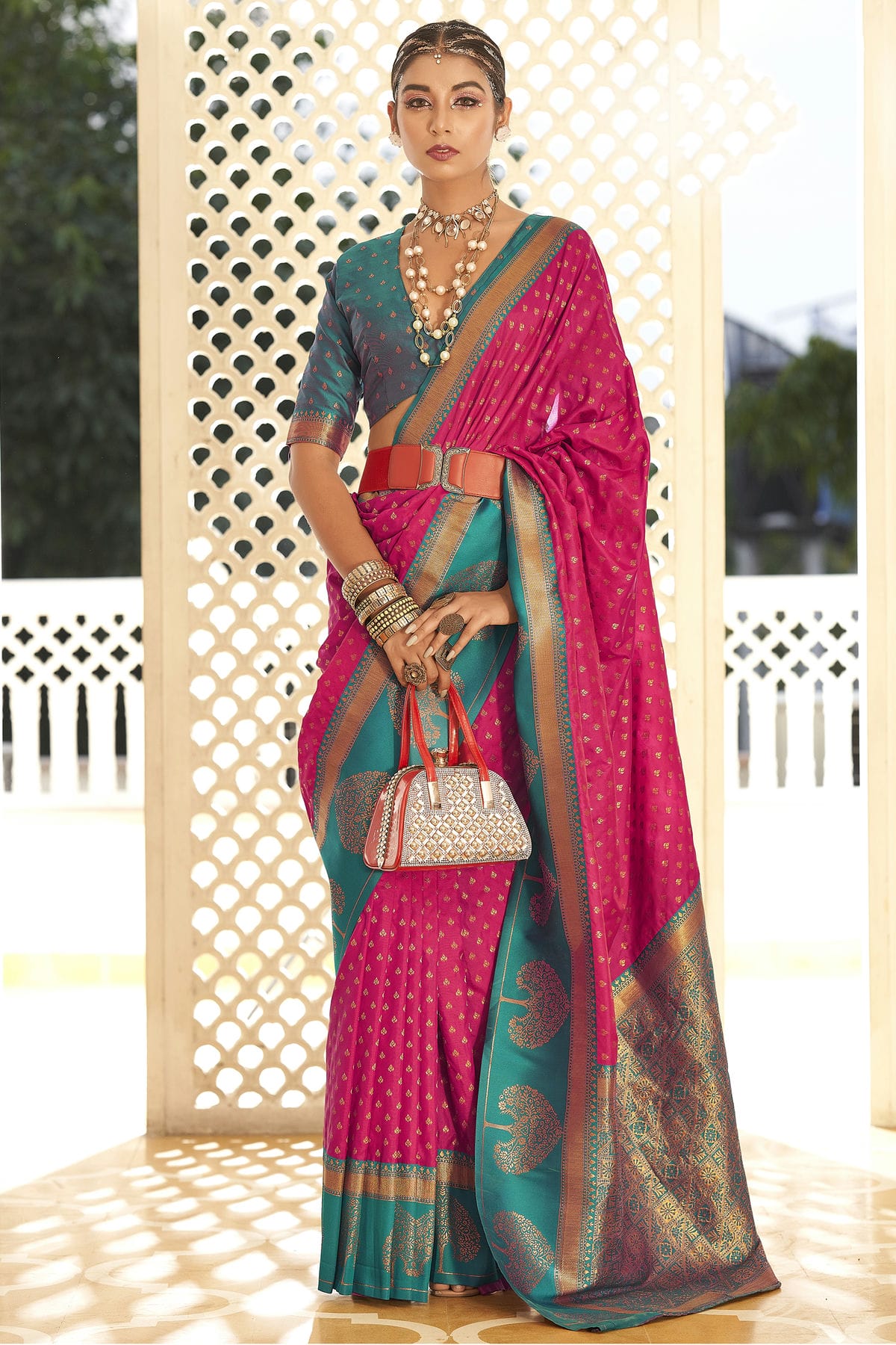 Pink Colour Soft Banarasi Silk Woven Work Saree