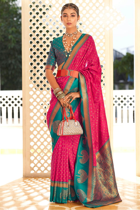 Pink Colour Soft Banarasi Silk Woven Work Saree