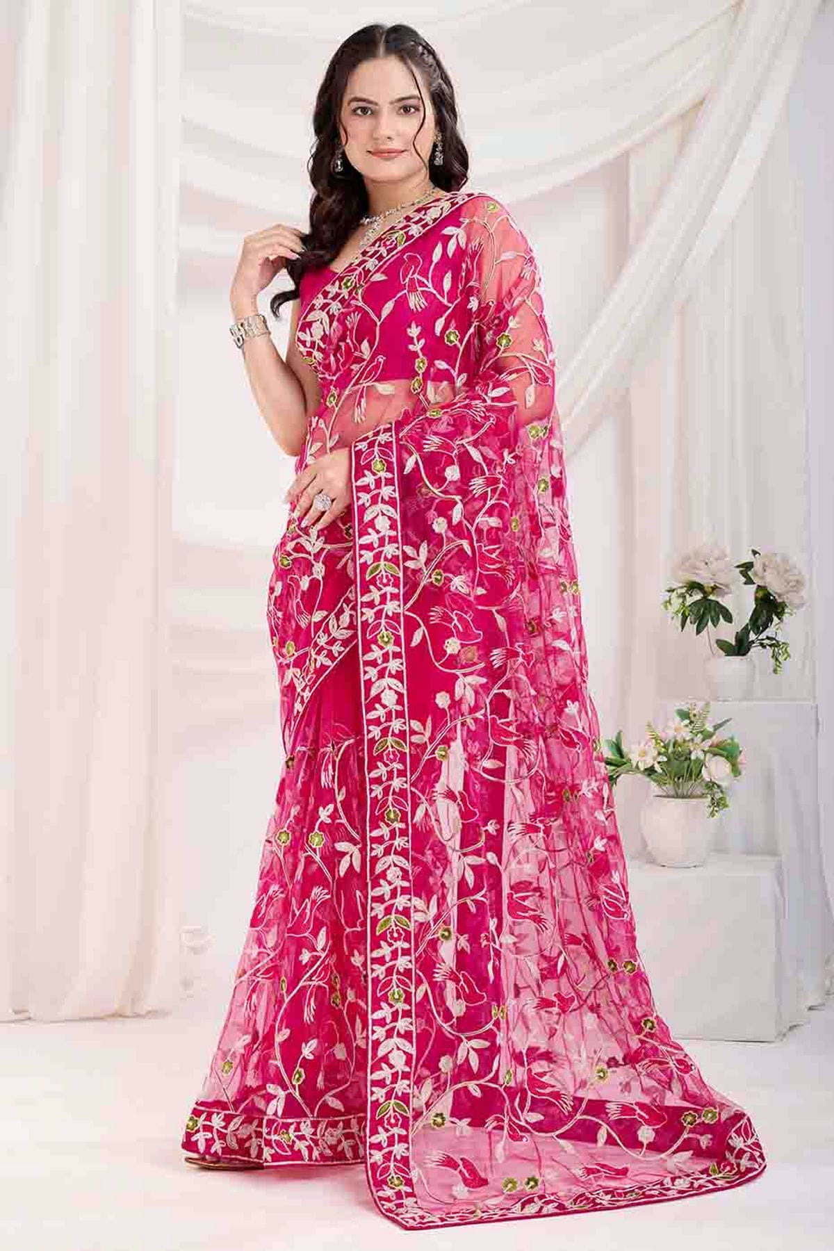 Pink Colour Soft Net Designer Saree VSSD1112862