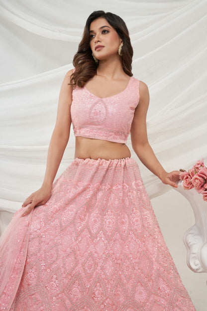 Pink Colour Soft Net Lehenga Choli VSLC1030024