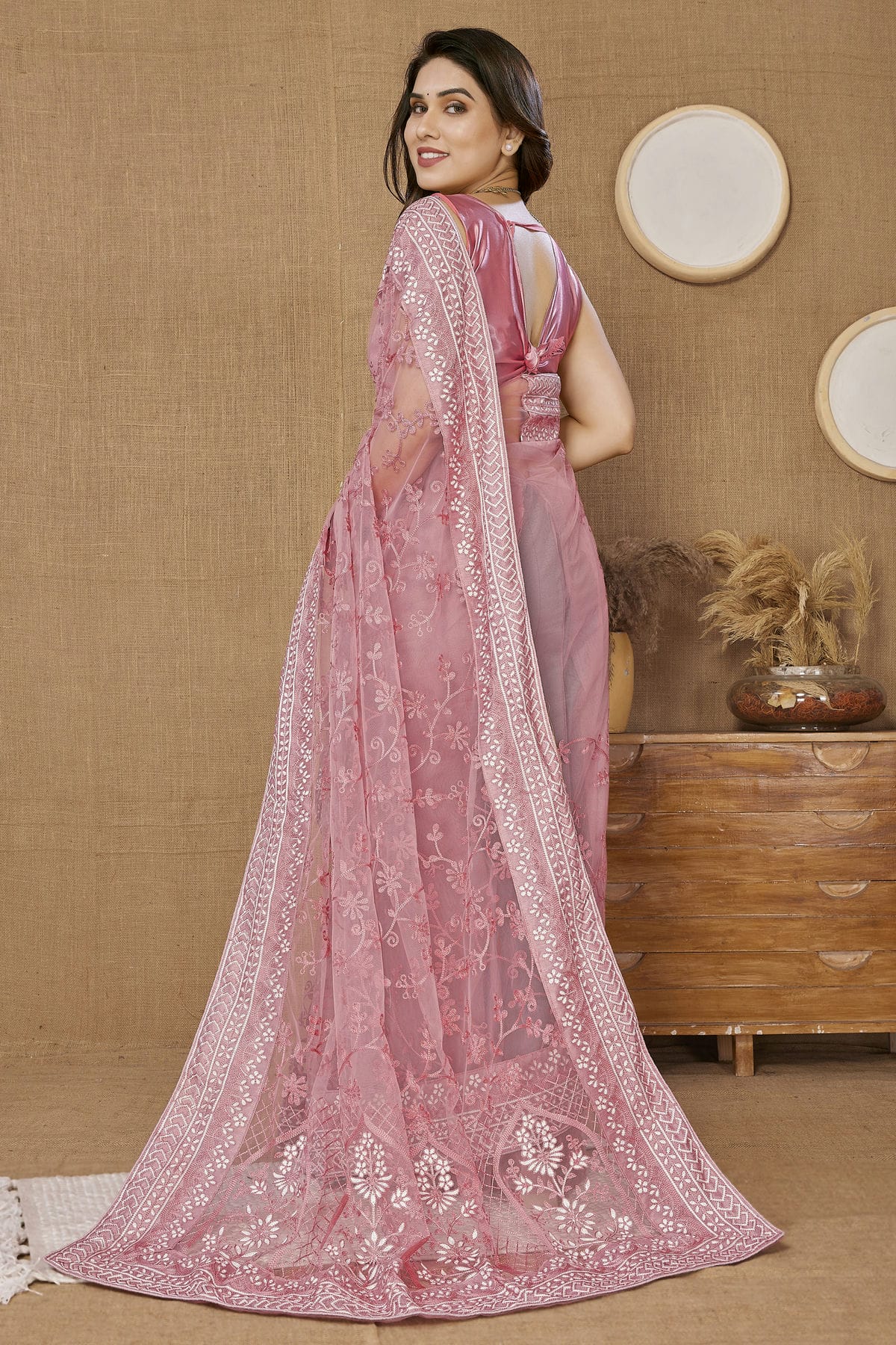 Pink Colour Soft Net Saree VSSD1110203