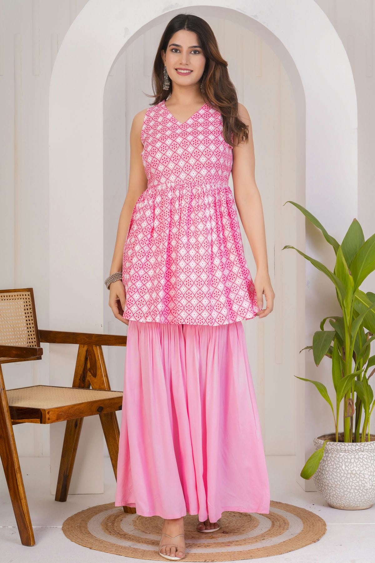 Pink Colour Stitched Rayon Top and Bottom VSTP1112412