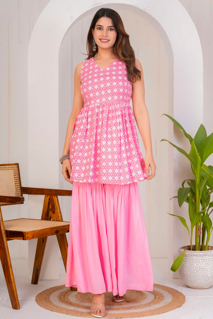 Pink Colour Stitched Rayon Top and Bottom VSTP1112412