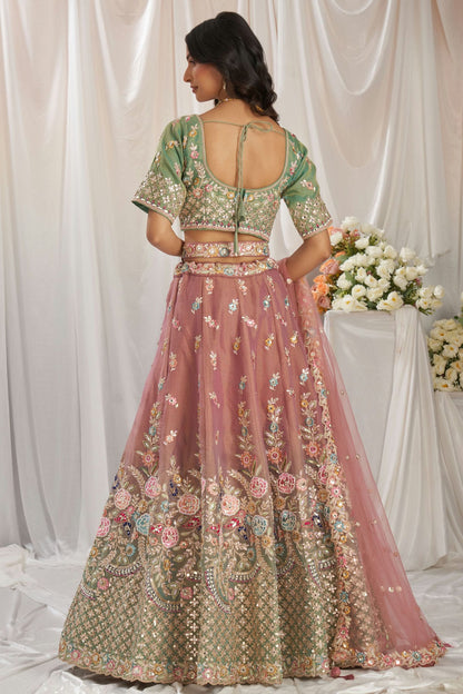 Pink Colour Tissue Embroidery Lehenga Choli VSLC1111347