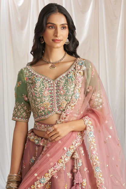 Pink Colour Tissue Embroidery Lehenga Choli VSLC1111347