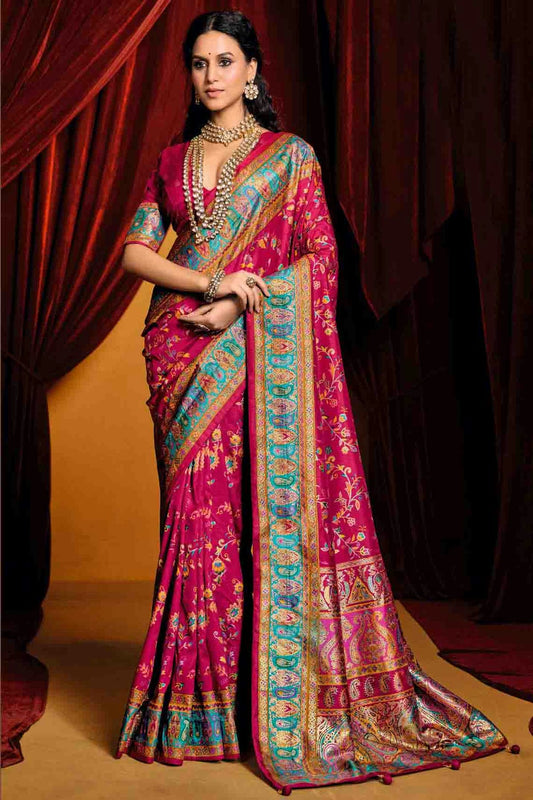 Pink Colour Tussar Silk Paisley Printed Saree VSSD1113715