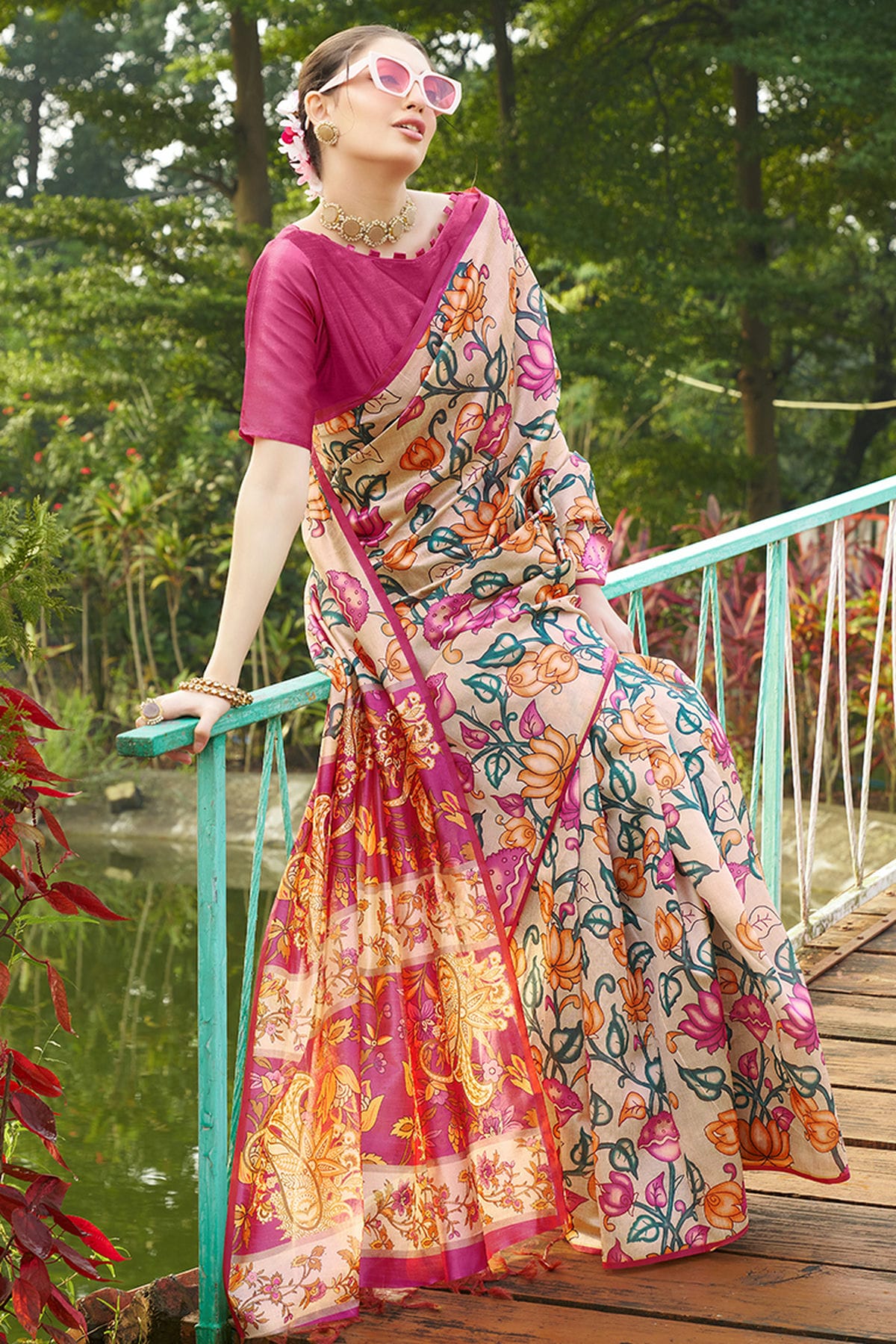 Pink Colour Tussar Silk Printed Saree VSSD1112090