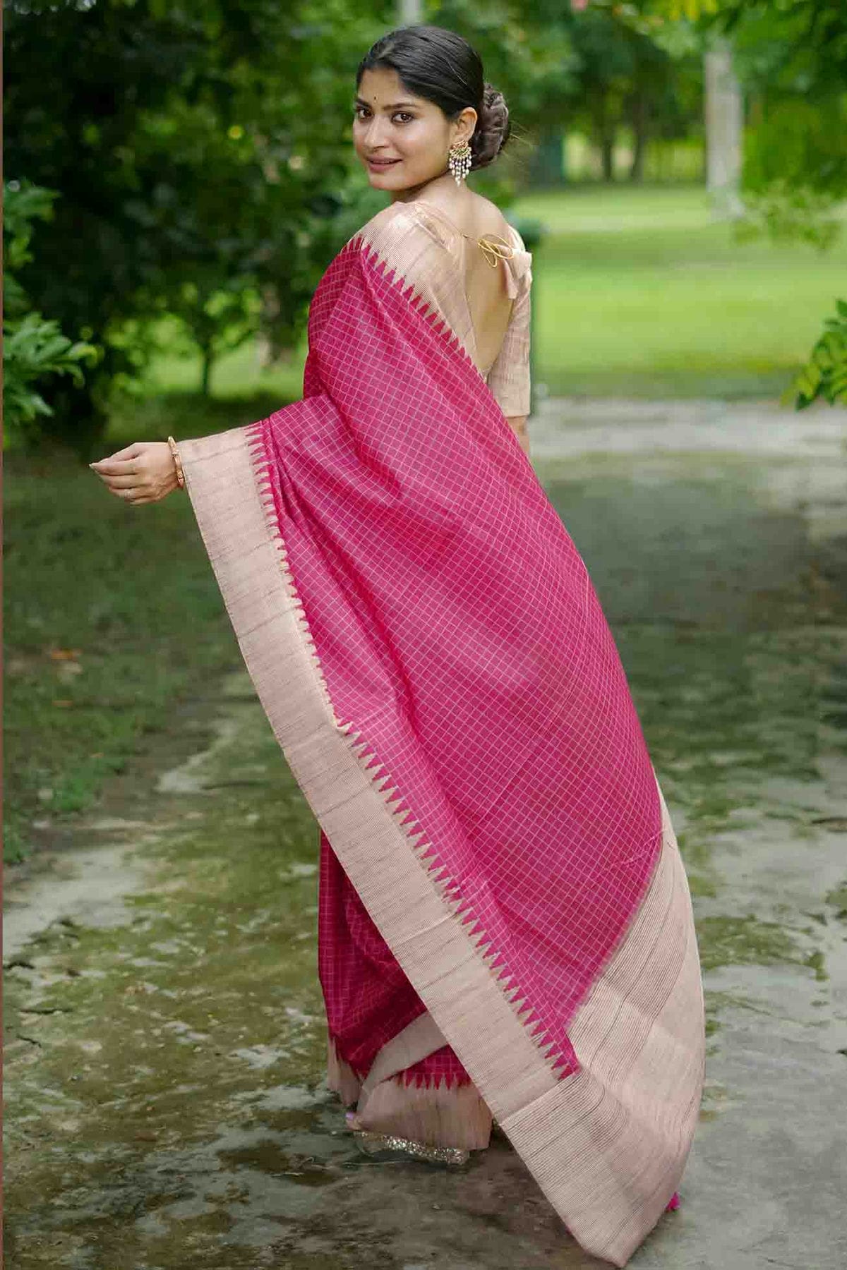 Pink Colour Tussar Silk Traditional Saree