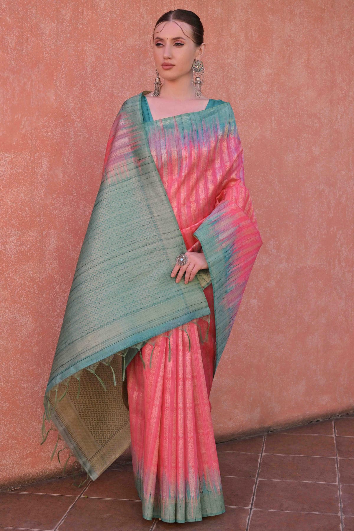 Pink Colour Tussar Silk Traditional Saree
