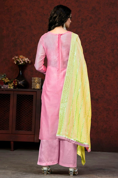 Pink Colour Unstitched Banarasi Jacquard Fabric Straight Suit VSUS1160891