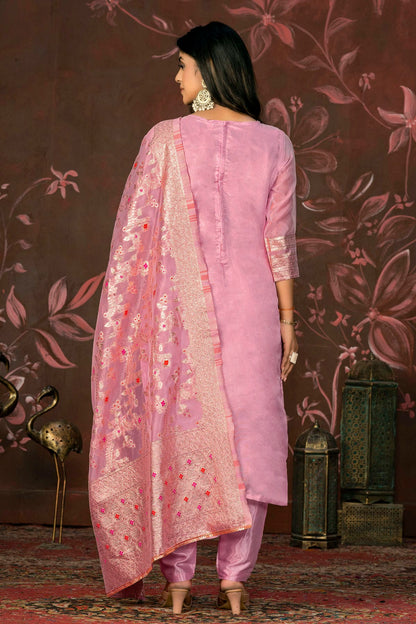 Pink Colour Unstitched Banarasi Jacquard Straight Suit VSUS1161304