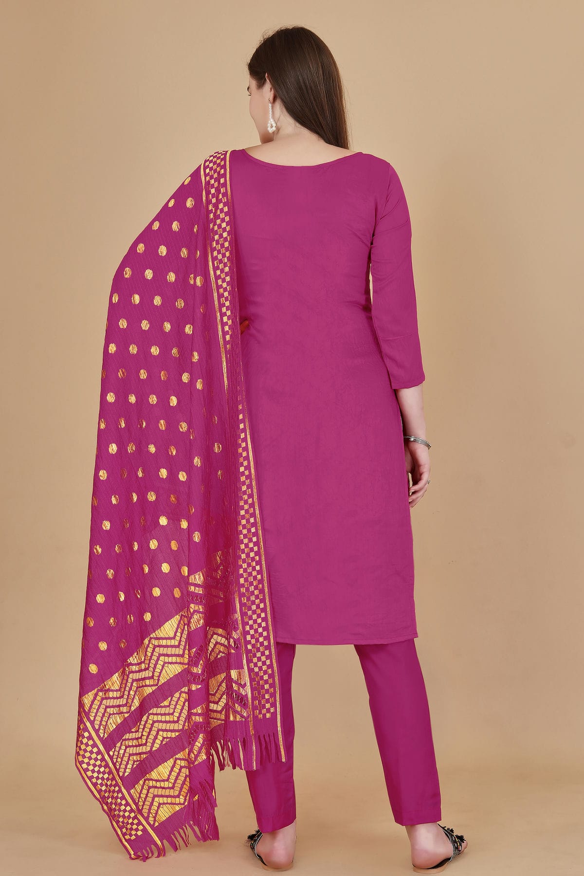 Pink Colour Unstitched Cotton Jacquard Straight Suit VSUS1160876