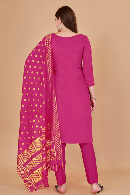 Pink Colour Unstitched Cotton Jacquard Straight Suit VSUS1160876