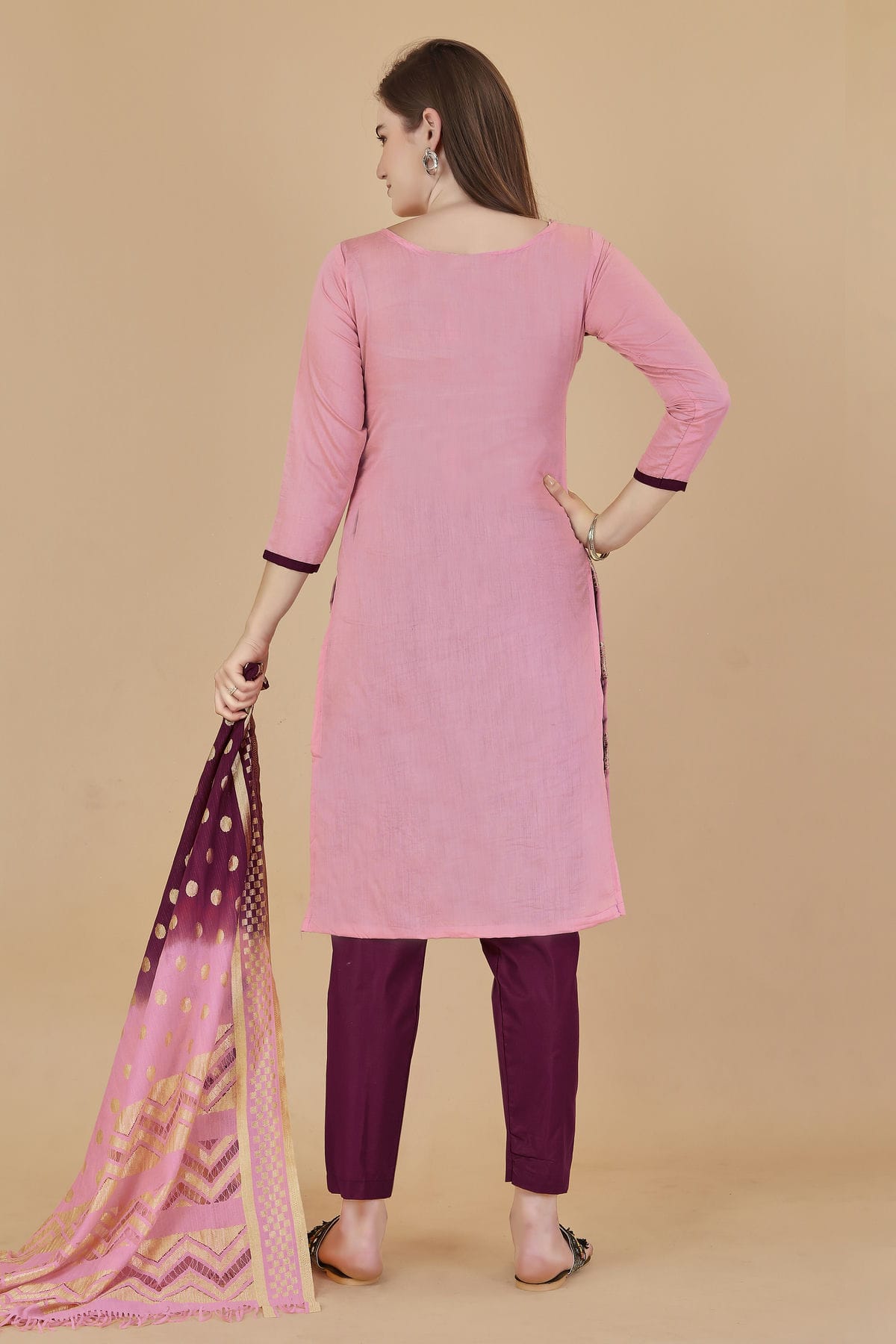 Pink Colour Unstitched Cotton Jacquard Straight Suit VSUS1160882