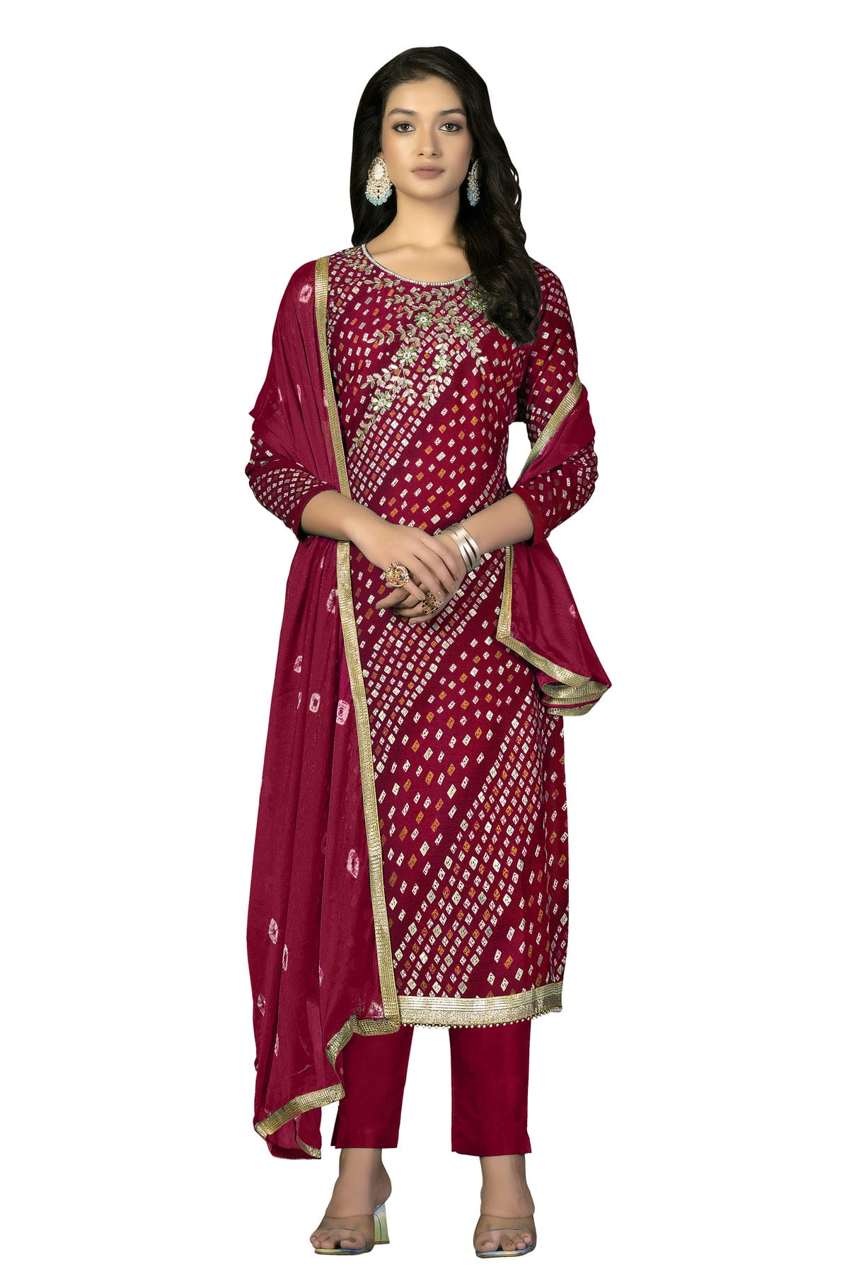 Pink Colour Unstitched Jam Cotton Fabric Straight Suit